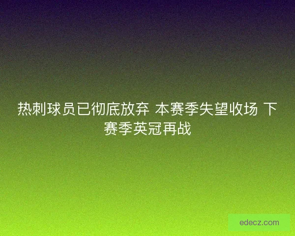 热刺球员已彻底放弃 本赛季失望收场 下赛季英冠再战